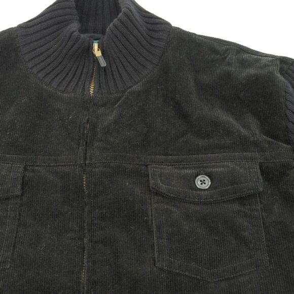 Lauren Ralph Lauren Black Corduroy Sweater Zip-Up Sweater Jacket Size Large - Picture 5 of 8